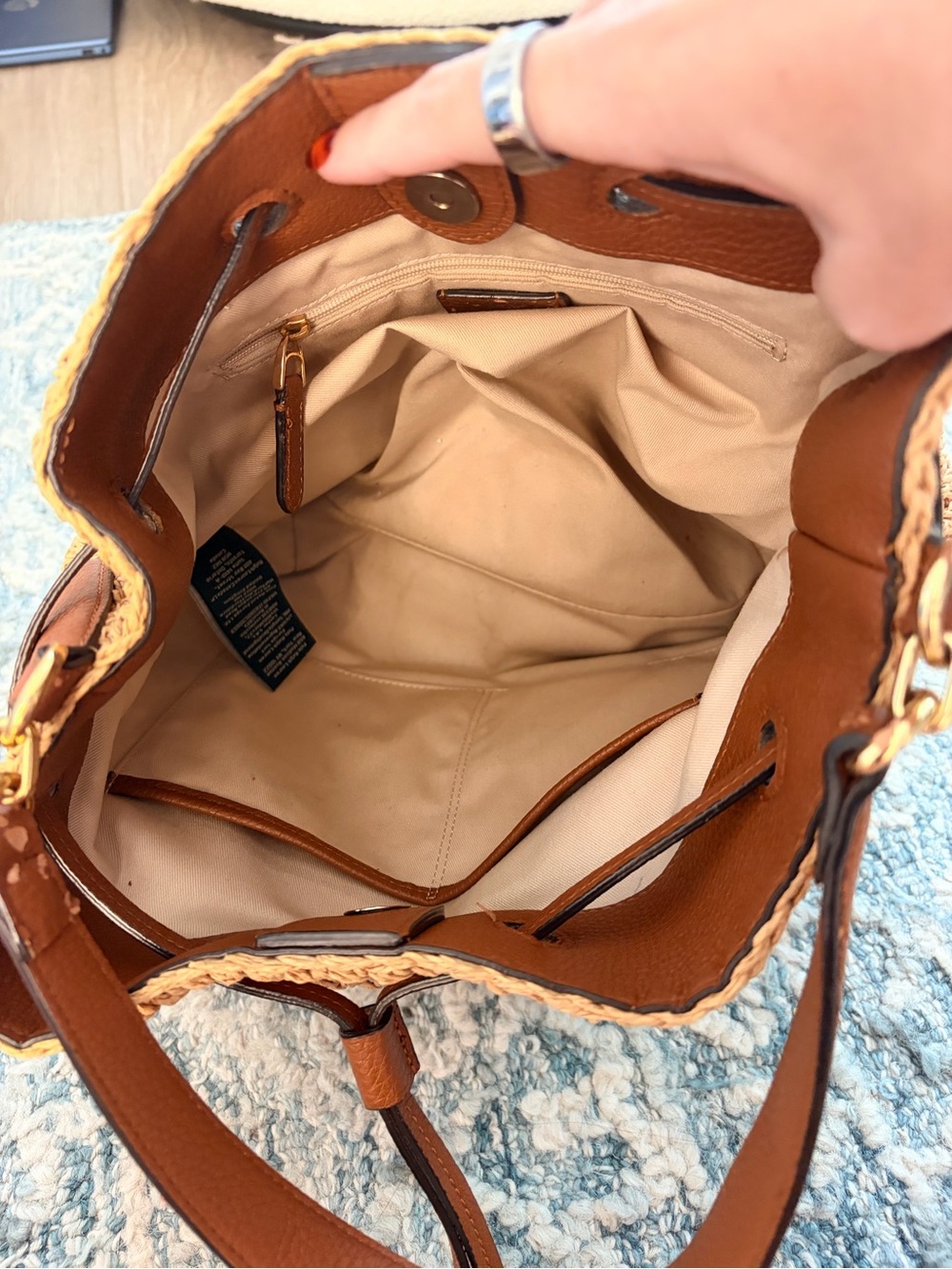 Lauren Ralph Lauren Straw Debby Drawstring Bag in Tan - Picture 4 of 11